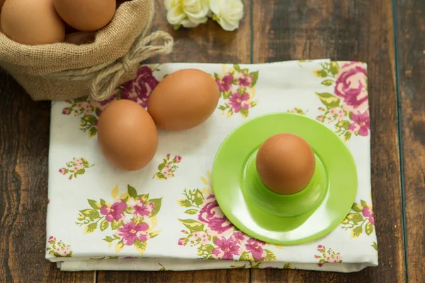 Breakfast with eggs on napkin — Stock Photo, Image