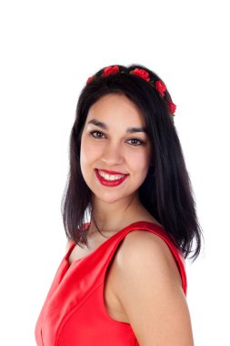 Kırmızı kokteyl elbisesi ile kız 