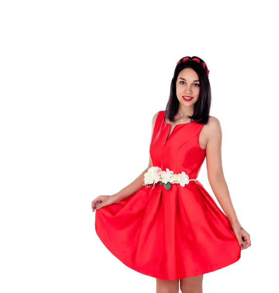 Menina com vestido de cocktail vermelho — Fotografia de Stock