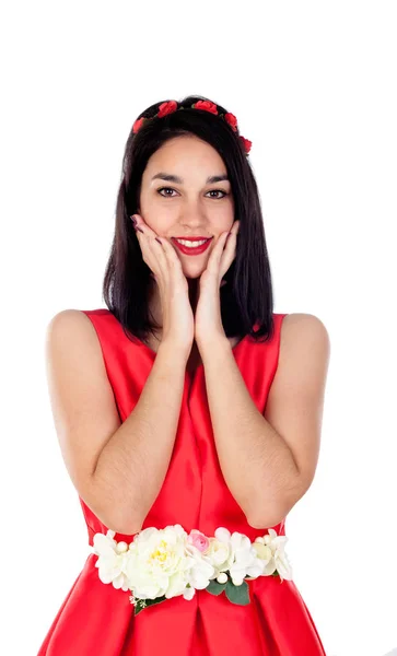 Fille avec robe de cocktail rouge — Photo