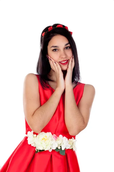 Girl with red cocktail dress — Stock Photo, Image