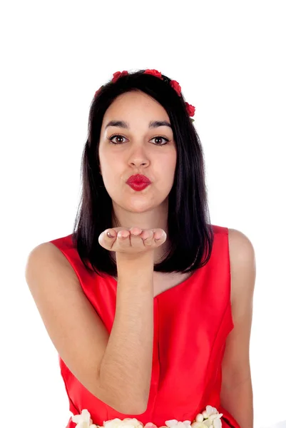 Fille avec robe de cocktail rouge — Photo