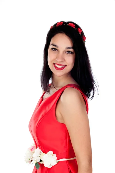 Kırmızı kokteyl elbisesi ile kız — Stok fotoğraf