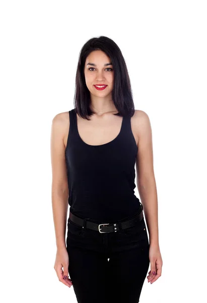 Menina atraente com camisa preta — Fotografia de Stock