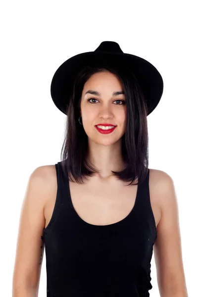 Young woman with black hat — Stock Photo, Image