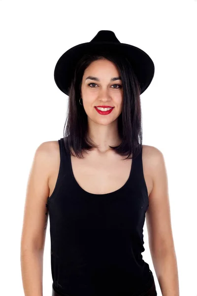 黒の帽子を持つ若い女 — ストック写真