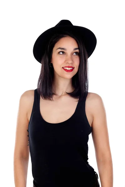 Young woman with black hat — Stock Photo, Image