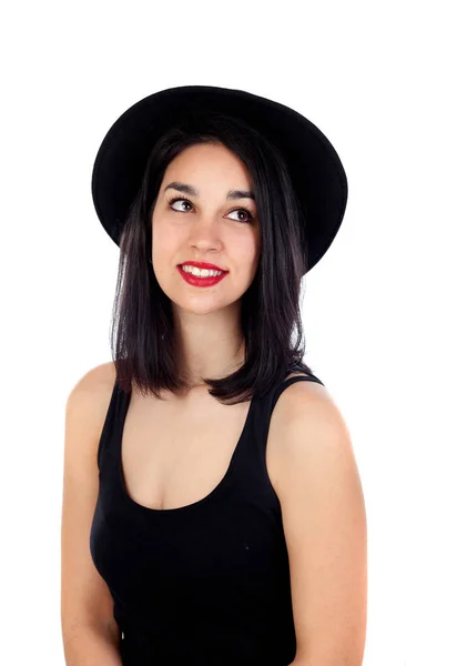 Νεαρή γυναίκα με το μαύρο καπέλο — Φωτογραφία Αρχείου