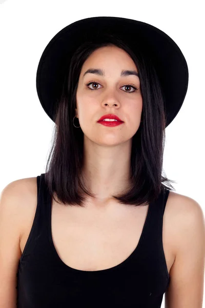 Junge Frau mit schwarzem Hut — Stockfoto