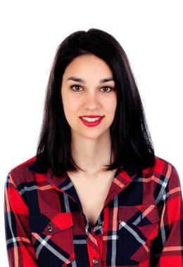 Kırmızı ekose gömlek ile esmer kız