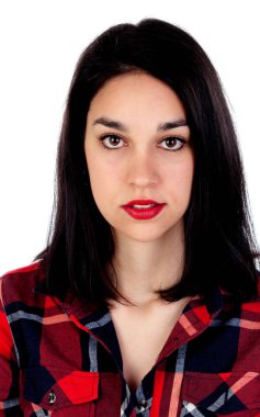 Kırmızı ekose gömlek ile esmer kız