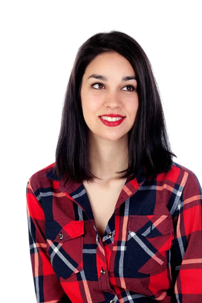 Brunette girl with red plaid shirt — Stock Photo, Image