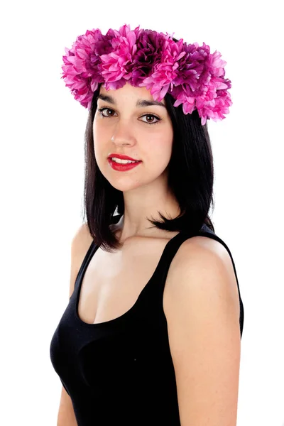 Girl with purple flowers wreath — Stock Photo, Image