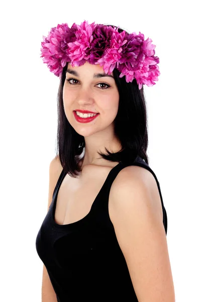 Meisje met paarse bloemen krans — Stockfoto