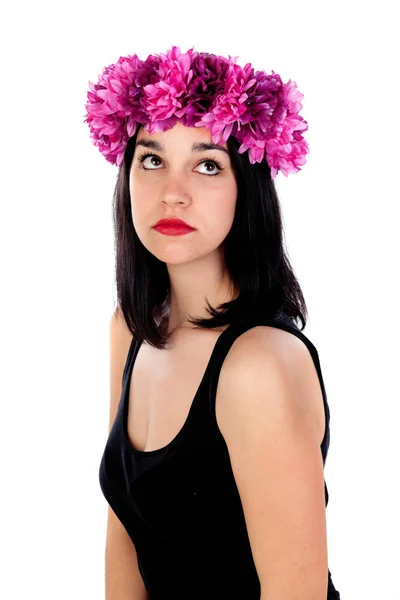 Girl with purple flowers wreath — Stock Photo, Image