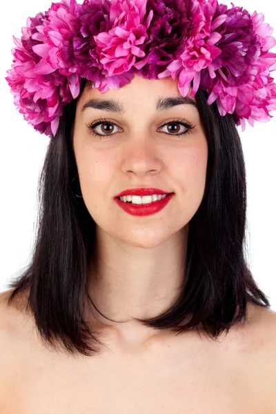 Niña con flores púrpura corona —  Fotos de Stock