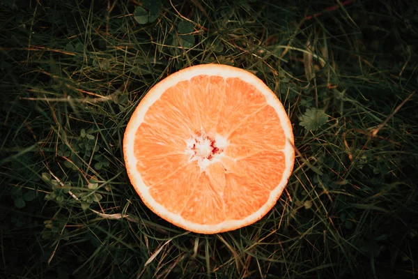 芝生の上のオレンジの半分 — ストック写真