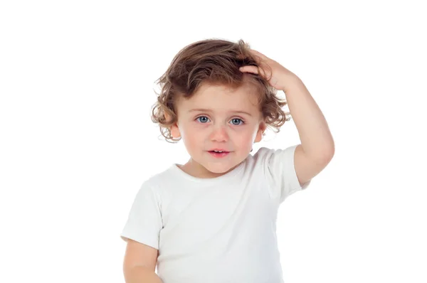 Adorable baby with curly hair — Stock Photo, Image