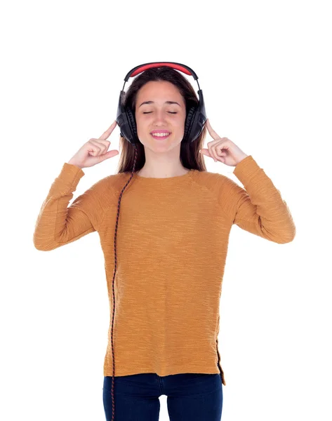 Adolescent fille écoute musique — Photo