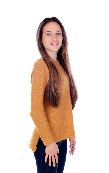 Teenager girl in yellow jersey — Stock Photo, Image