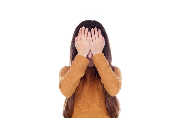 Girl covering her face with hands — Stock Photo, Image