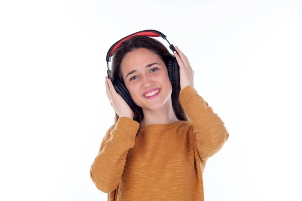 Girl with headphones listening music — Stock Photo, Image