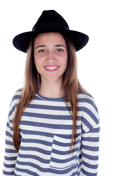 Adolescente chica con negro sombrero — Foto de Stock