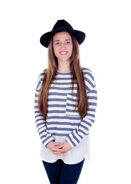 Bastante adolescente chica con sombrero negro — Foto de Stock