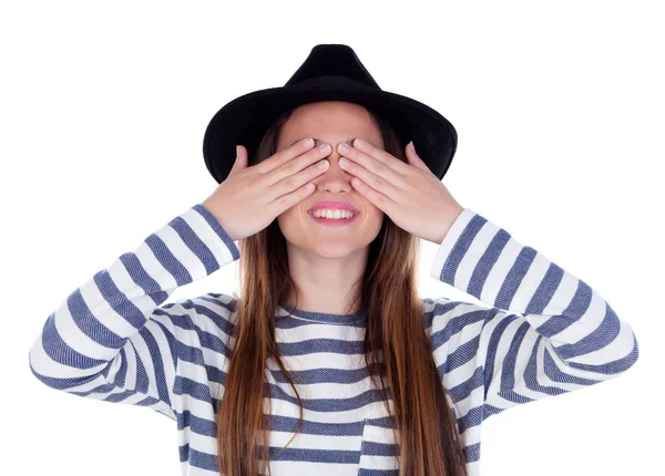 Bella ragazza adolescente con cappello nero — Foto Stock