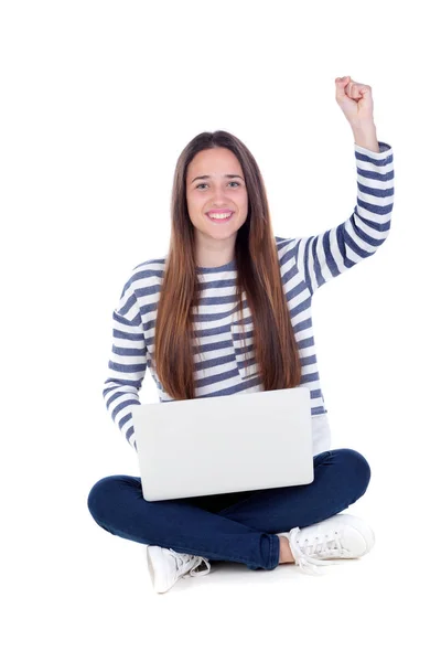 Jovem estudante com laptop — Fotografia de Stock