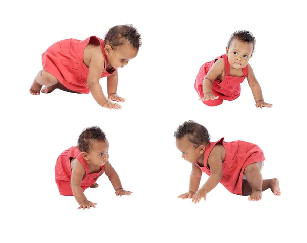 Collage of beautiful baby girl crowling pictures — Stock Photo, Image