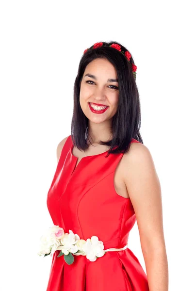 Adorable brunette girl in red — Stock Photo, Image