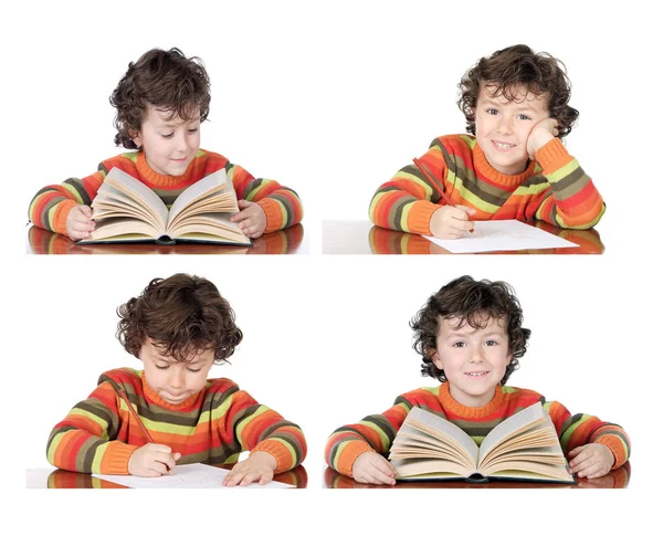 Çocuk evde ödev kolaj — Stok fotoğraf