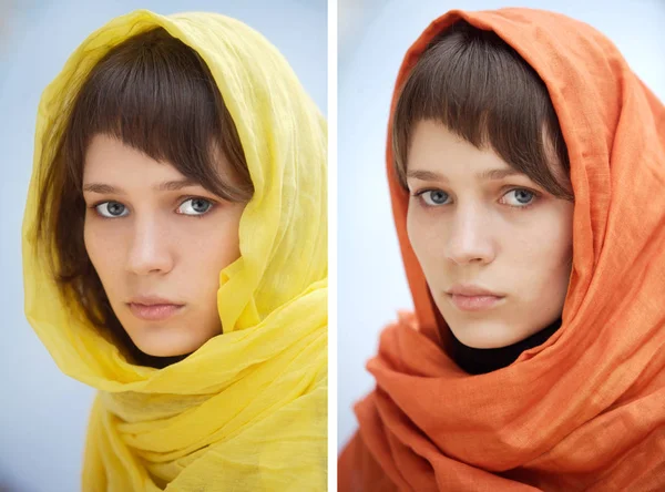 Collage de mujer bonita con bufanda — Foto de Stock
