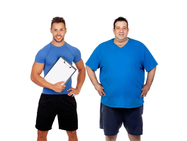 뚱뚱한 남자와 그의 코치 — 스톡 사진