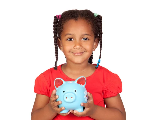 Beautiful child holding piggy bank — Stock Photo, Image