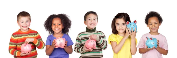 儿童与小猪银行 — 图库照片