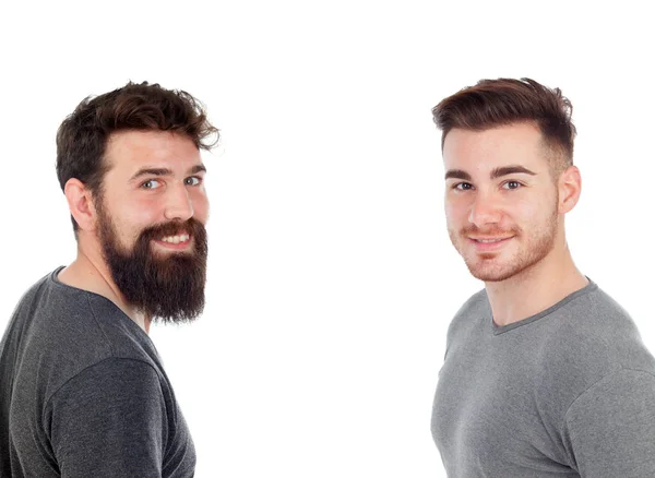 Two handsome men in grey t-shirts — Stock Photo, Image