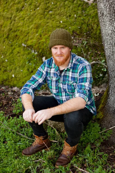 Red bearded man in plaid shirt — Stock Photo, Image