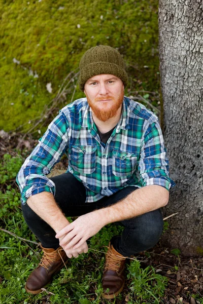 Red bearded man in plaid shirt — Stock Photo, Image