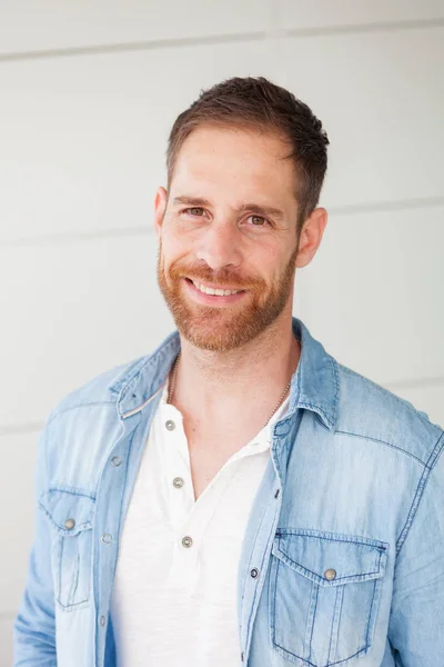 Casual guy with denim shirt — Stock Photo, Image