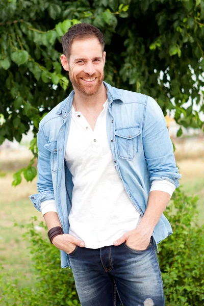 Casual guy with denim shirt — Stock Photo, Image