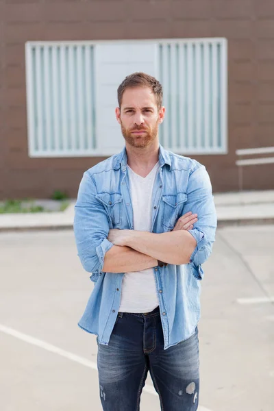 Casual guy with denim shirt — Stock Photo, Image