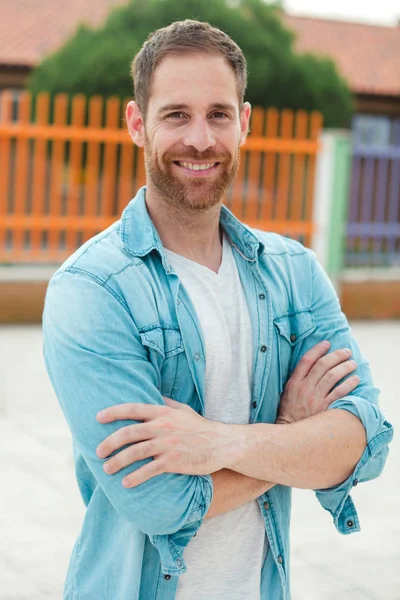 Casual guy with denim shirt — Stock Photo, Image