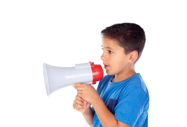 Child shouting through megaphone — Stock Photo, Image