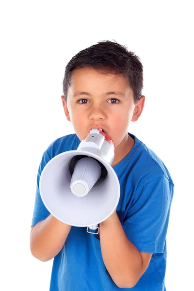 Niño gritando a través de megáfono —  Fotos de Stock