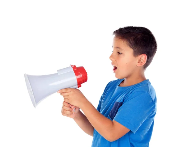 Bambino che urla attraverso il megafono — Foto Stock