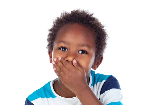 Little african boy covering his mouth — Stock Photo, Image