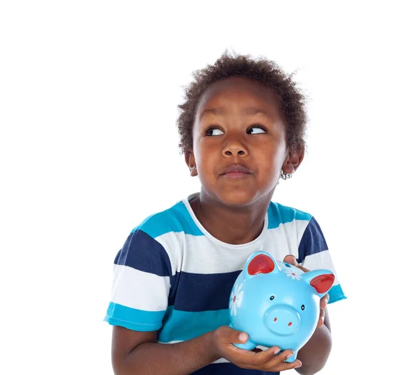 Beautiful afroamerican child with moneybox — Stock Photo, Image