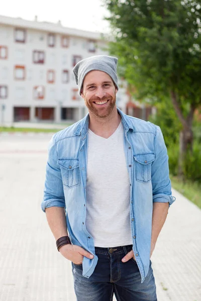 Casual guy with denim shirt — Stock Photo, Image